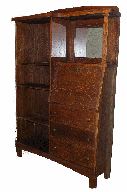 Sold Wood Secretary desk with mirror, bookshelves, drawers, 